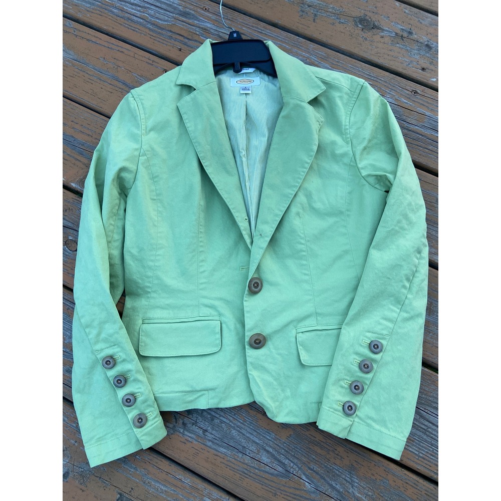 Talbots Womens Lime Green Stretch Cotton 2 Button Blazer Jacket Size 6